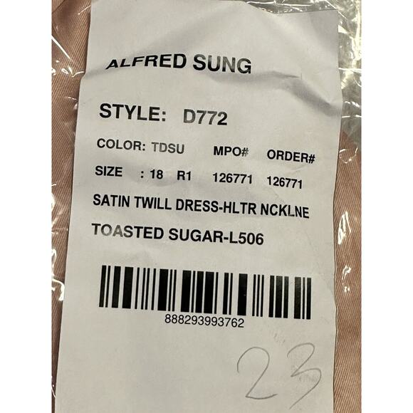 Alfred Sung D772 Sz 18 High Neck Cutout Satin Twill Dress Toasted Sugar Pink New - Picture 3 of 4